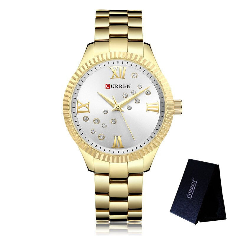 Classic Stainless Steel Rhinestone Roman Numerals Quartz Watches