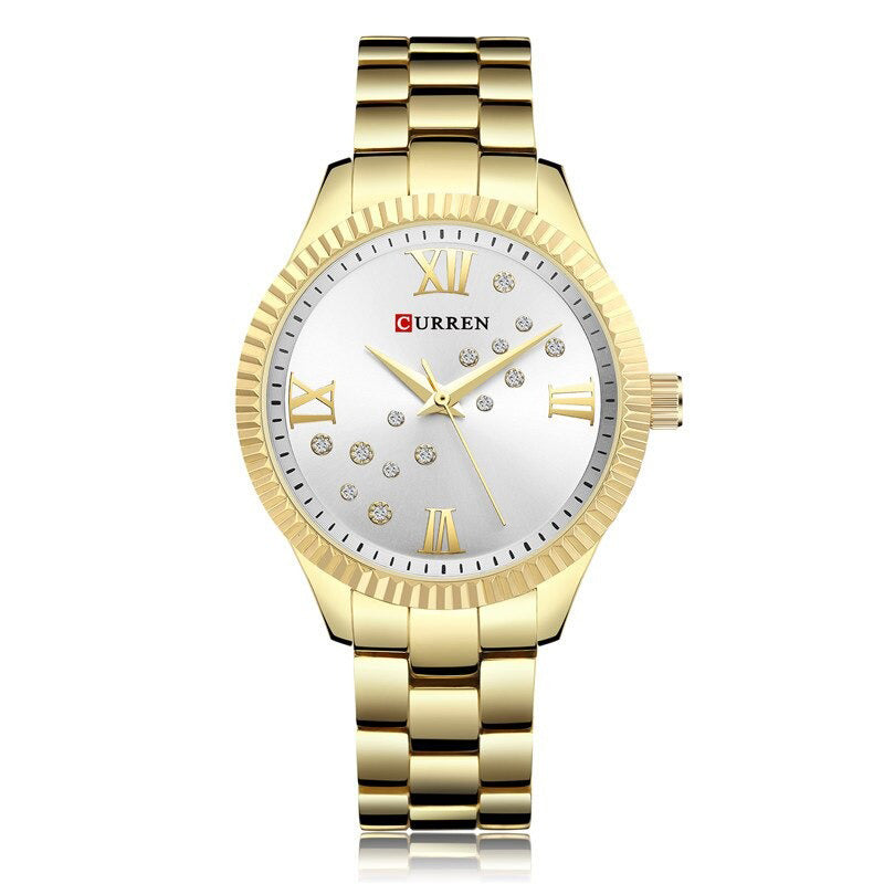 Classic Stainless Steel Rhinestone Roman Numerals Quartz Watches