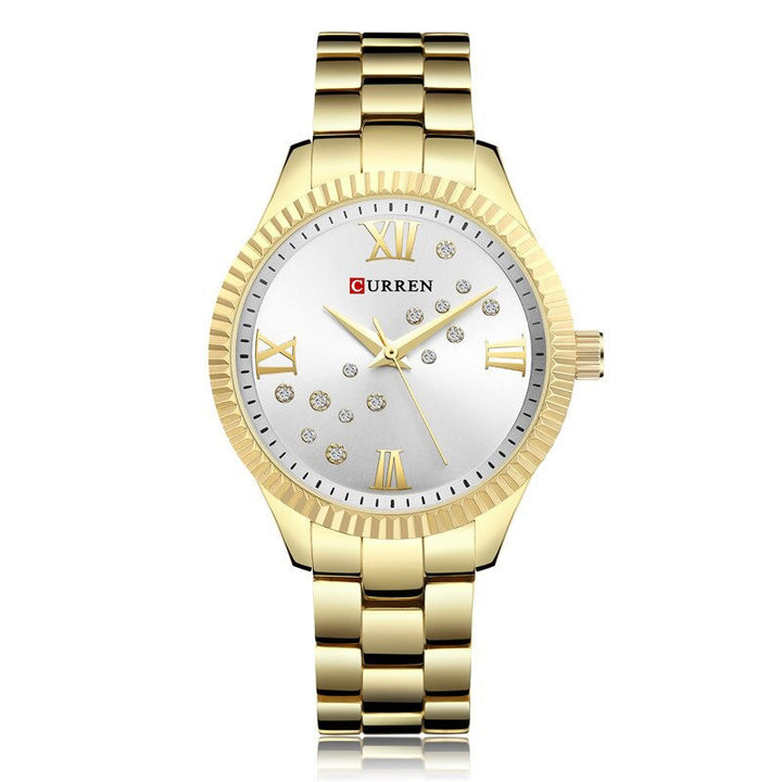 Classic Stainless Steel Rhinestone Roman Numerals Quartz Watches