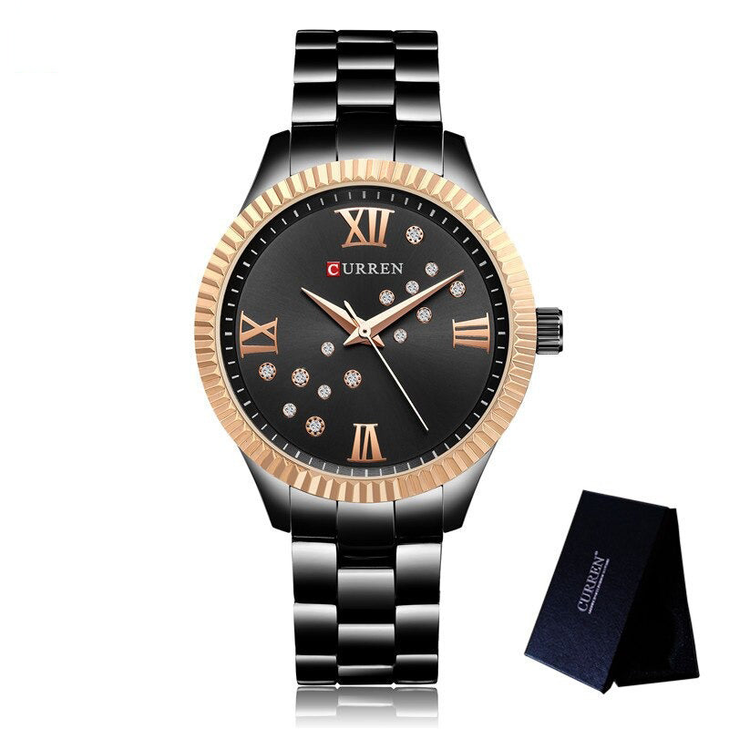 Classic Stainless Steel Rhinestone Roman Numerals Quartz Watches