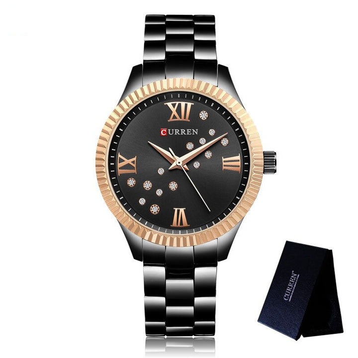 Classic Stainless Steel Rhinestone Roman Numerals Quartz Watches