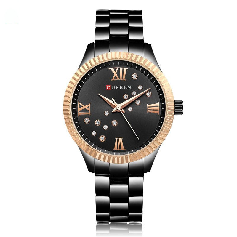 Classic Stainless Steel Rhinestone Roman Numerals Quartz Watches