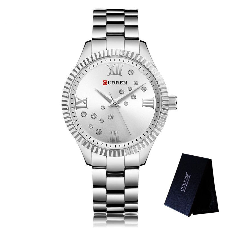 Classic Stainless Steel Rhinestone Roman Numerals Quartz Watches