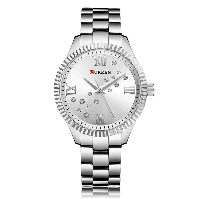 Classic Stainless Steel Rhinestone Roman Numerals Quartz Watches