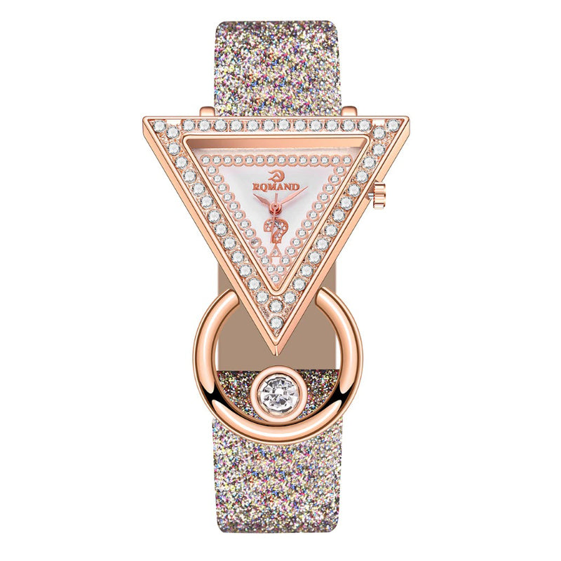 Geometric Rhinestone Triangle Shape Numberless Dial with Frosted Strap Quartz Watches
