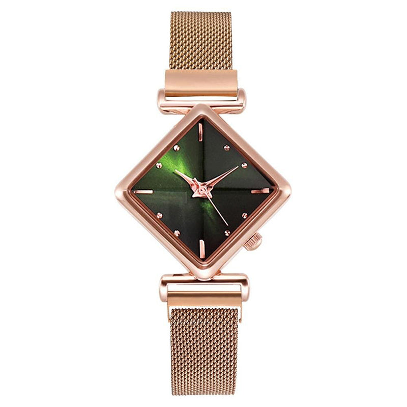 Unique Diamond-Shaped Dial with Magnetic Buckle Steel Mesh Strap Quartz Watches