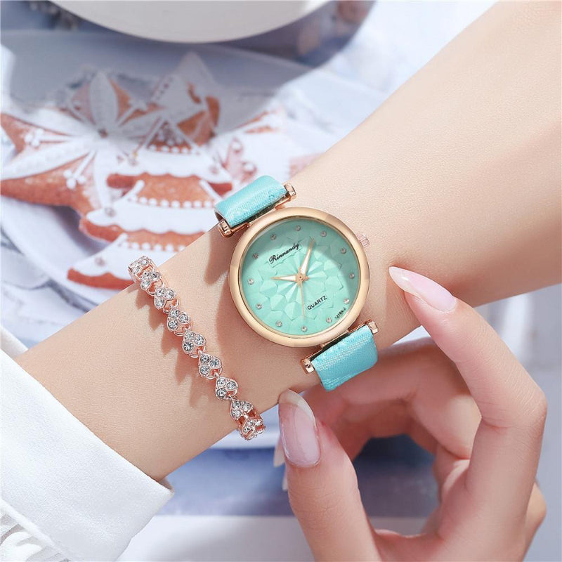 Casual Geometric Floral Design Dial Quartz Watch
