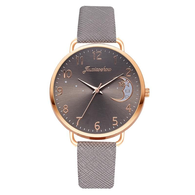Enchanting Crescent Moon and Star Dial with Vegan Leather Strap Quartz Watches