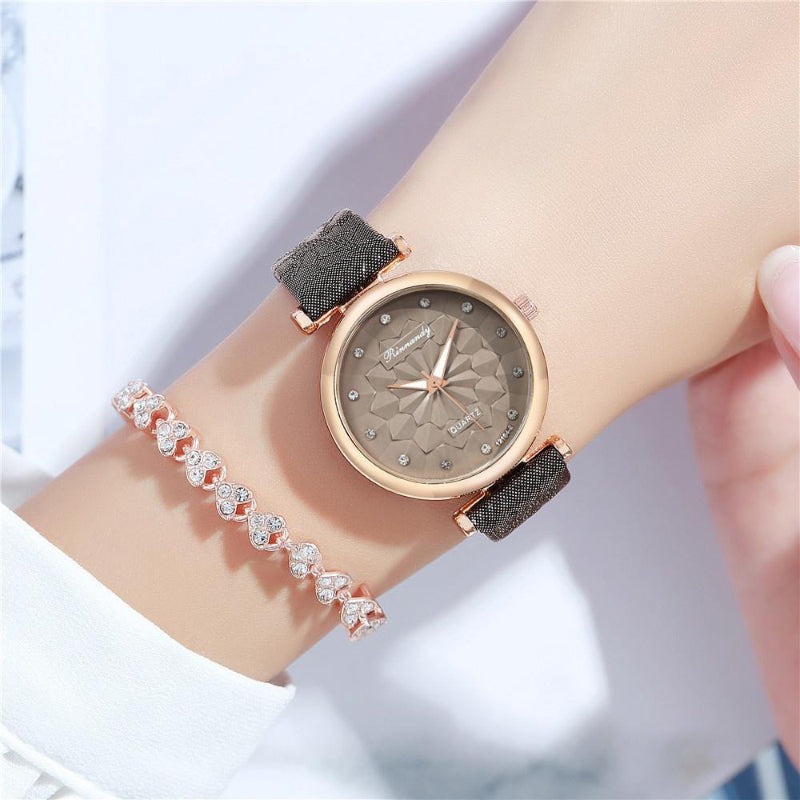 Casual Geometric Floral Design Dial Quartz Watch