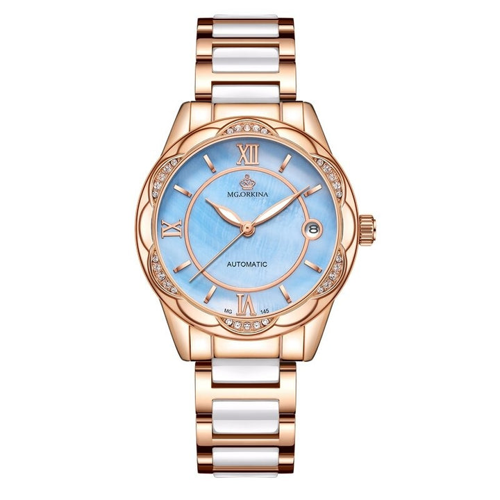 Luminous Rhinestone Flower Shaped Case Automatic Self-Winding Watches