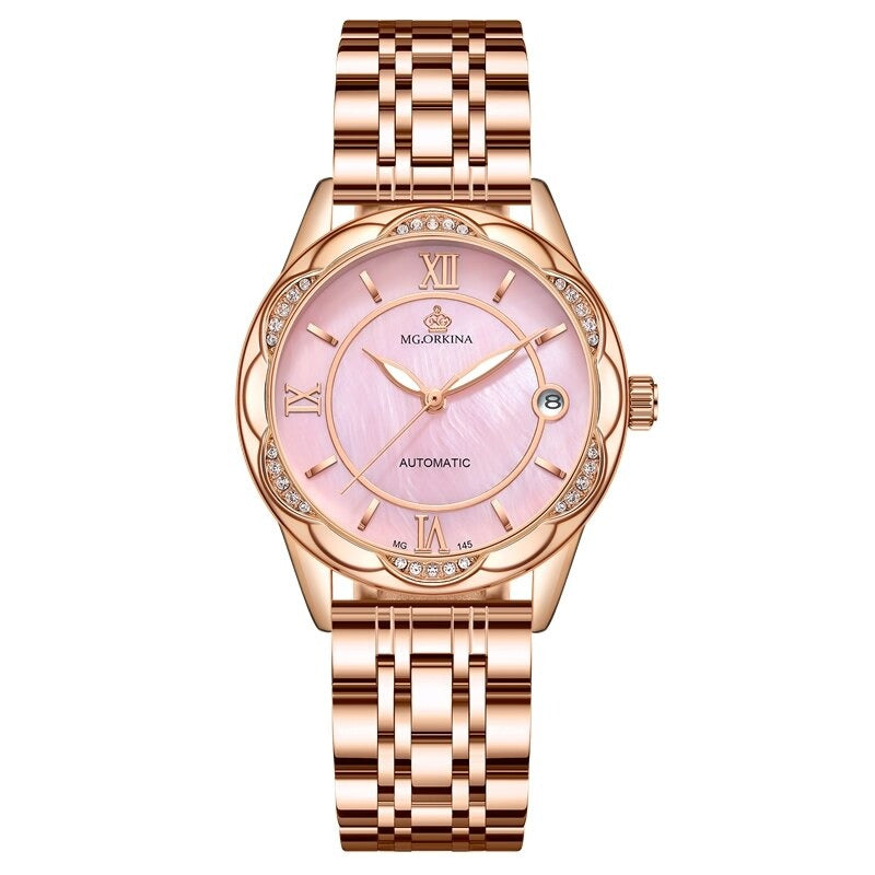Luminous Rhinestone Flower Shaped Case Automatic Self-Winding Watches