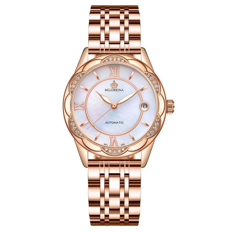 Luminous Rhinestone Flower Shaped Case Automatic Self-Winding Watches