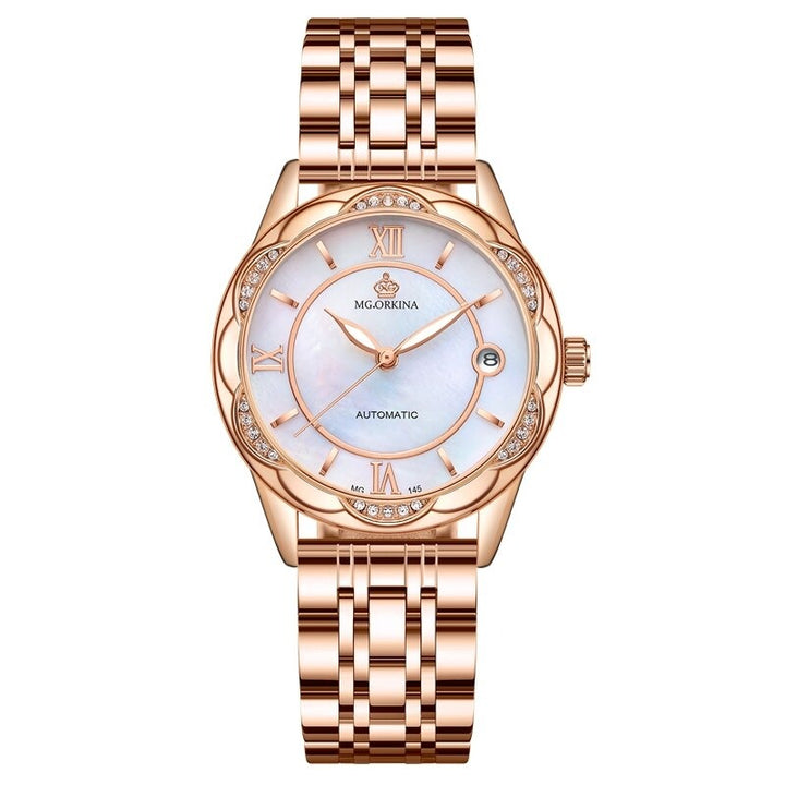 Luminous Rhinestone Flower Shaped Case Automatic Self-Winding Watches