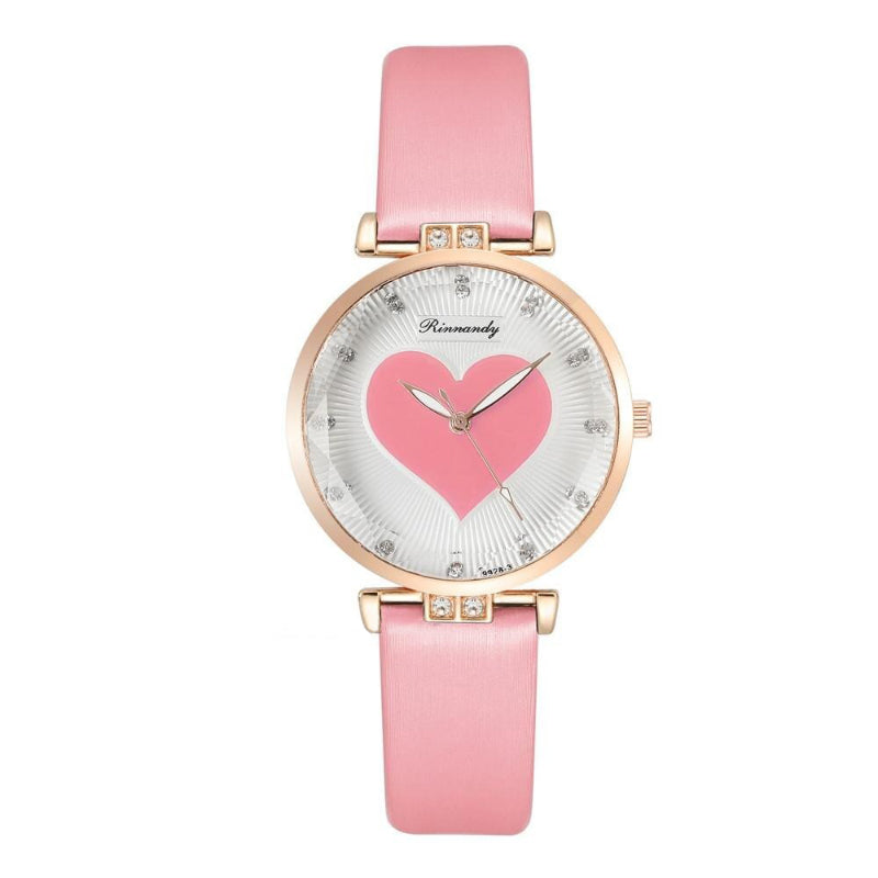 Romantic Love Heart Dial with Genuine Leather Strap Quartz Watches