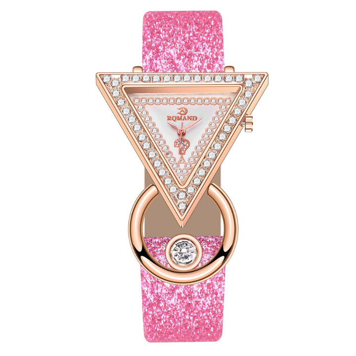 Geometric Rhinestone Triangle Shape Numberless Dial with Frosted Strap Quartz Watches