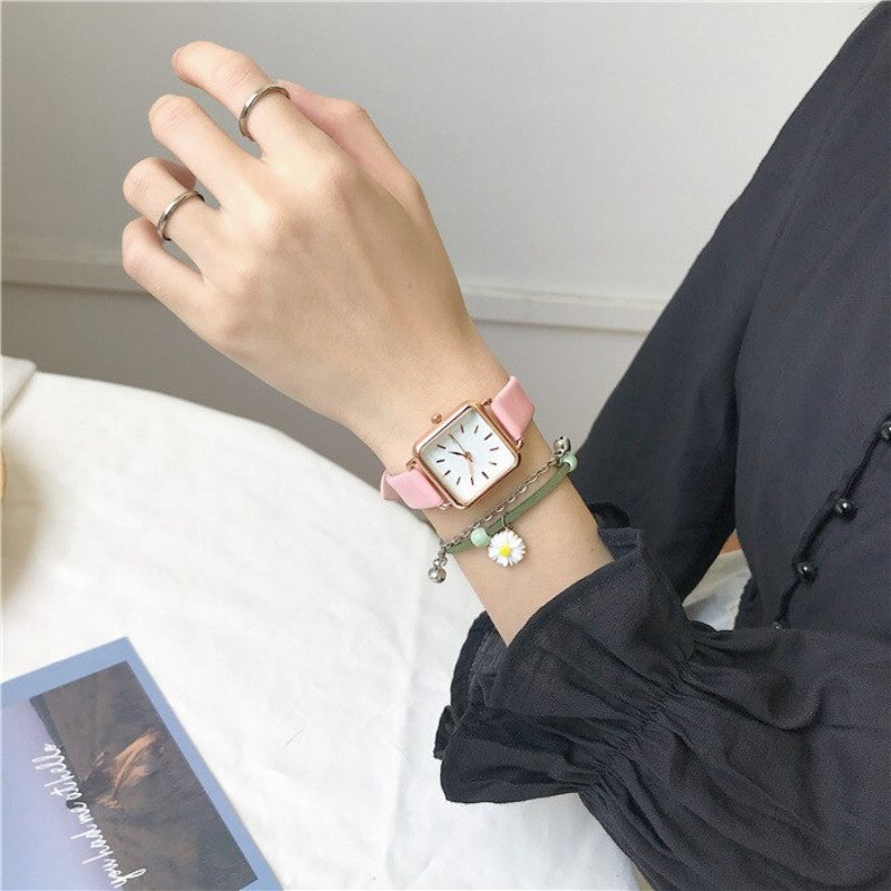 Sophisticated Square Case Numberless Dial with Vegan Leather Strap Quartz Watches