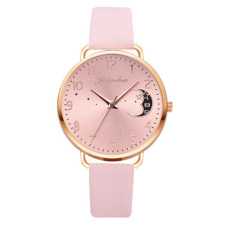Enchanting Crescent Moon and Star Dial with Vegan Leather Strap Quartz Watches