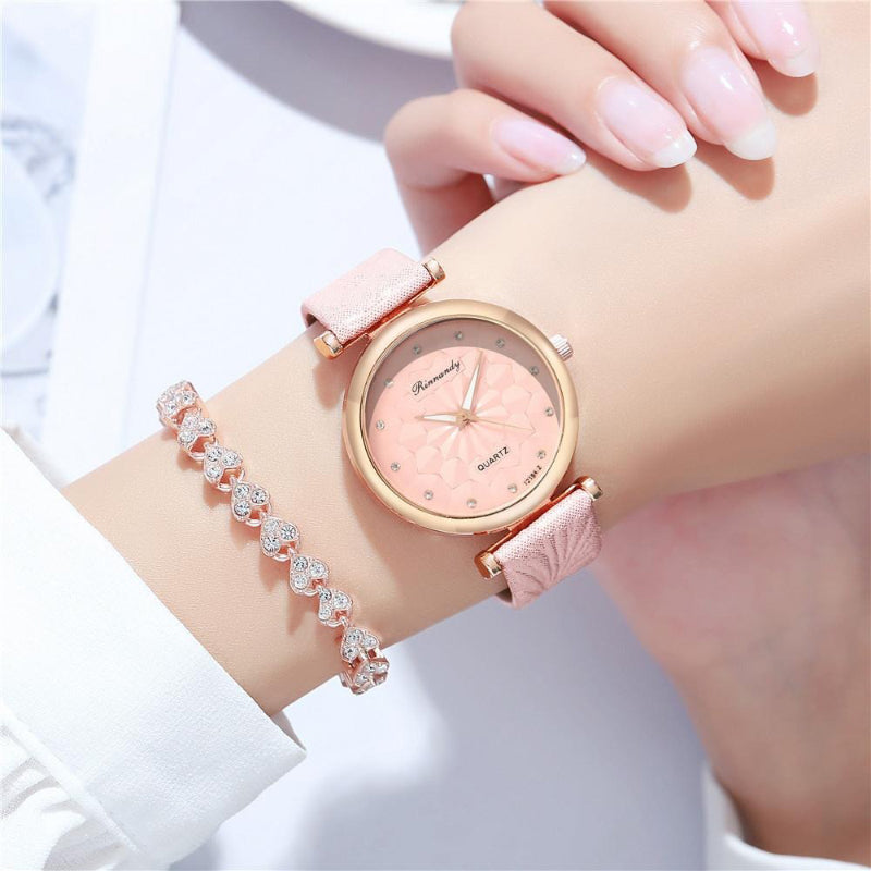 Casual Geometric Floral Design Dial Quartz Watch