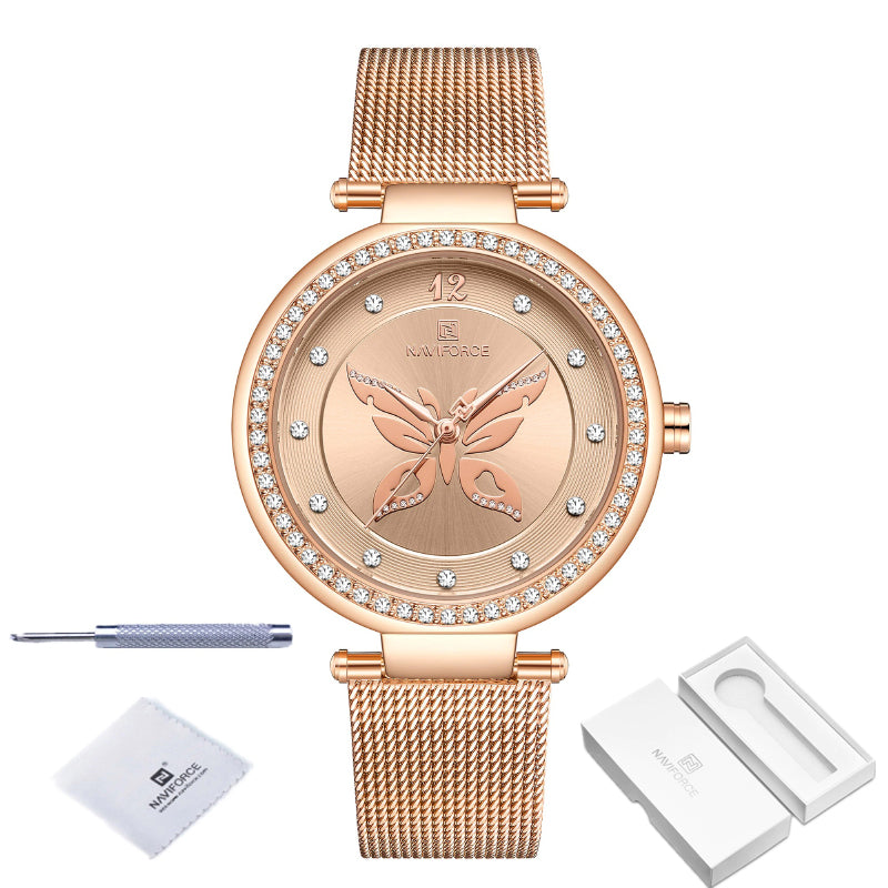 Majestic Butterfly Dial Decorated with Rhinestone Wings Quartz Watches