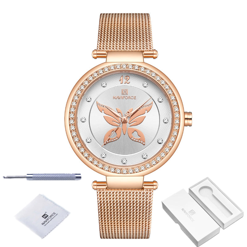 Majestic Butterfly Dial Decorated with Rhinestone Wings Quartz Watches