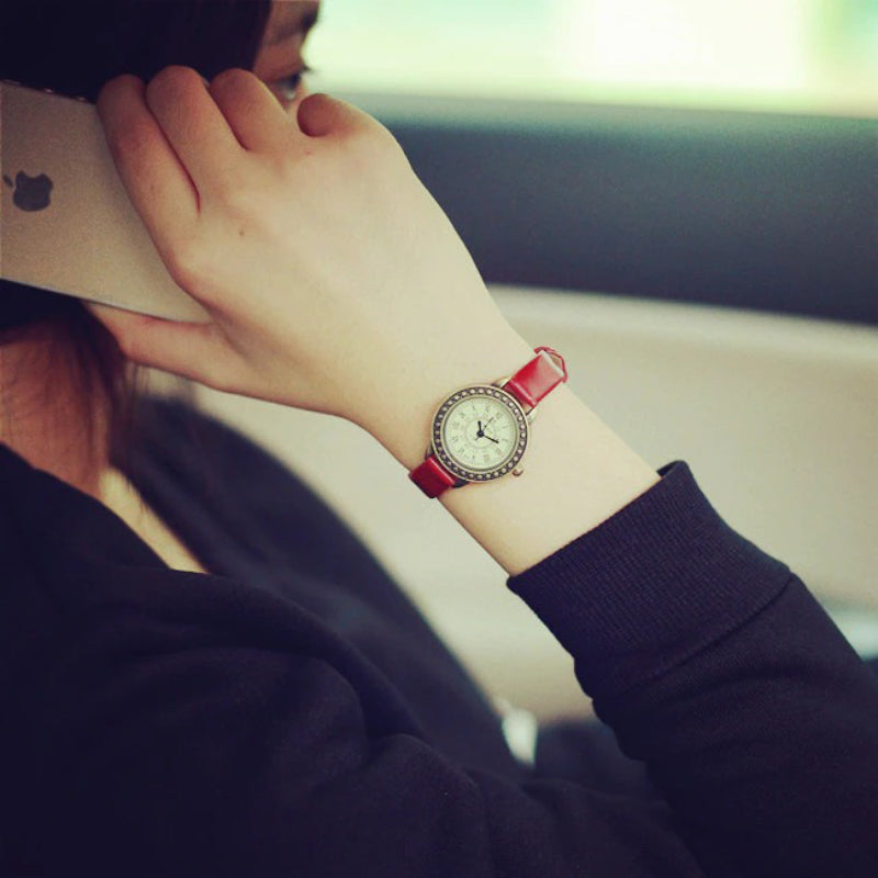 Vintage Roman Numeral Dial with Vegan Leather Band Quartz Watch