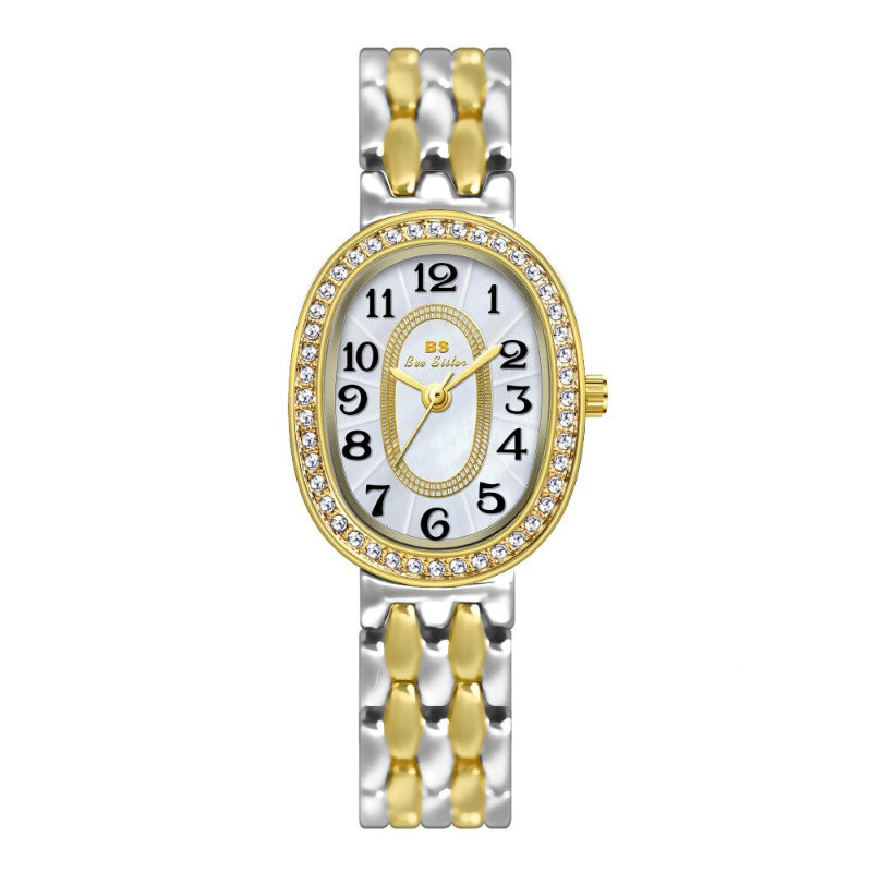Rhinestone Emblazed Small Oval-Shaped Dial Quartz Watches