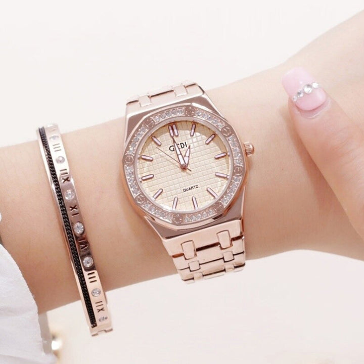 Unique Rhinestone Adorned Geometric Figure Dial Quartz Watches