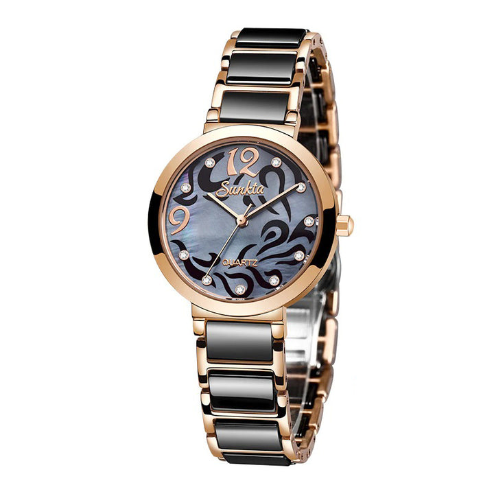 Stylish and Elegant Rhinestone Surface with Ceramic Steel Strap Quartz Watches