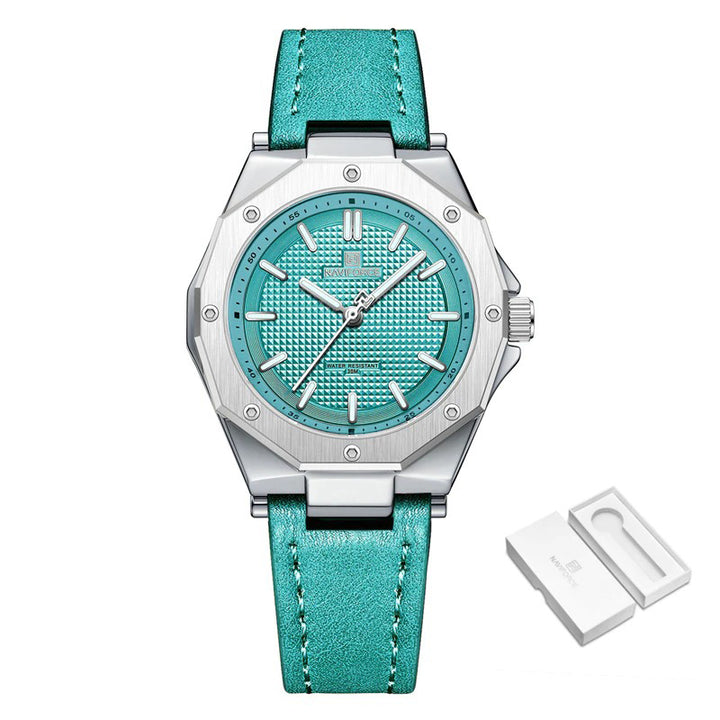 Unique Geometric Case Shape Vegan Leather Strap Quartz Watches