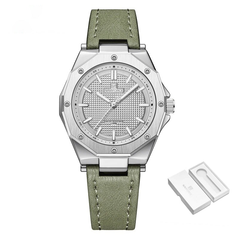 Unique Geometric Case Shape Vegan Leather Strap Quartz Watches