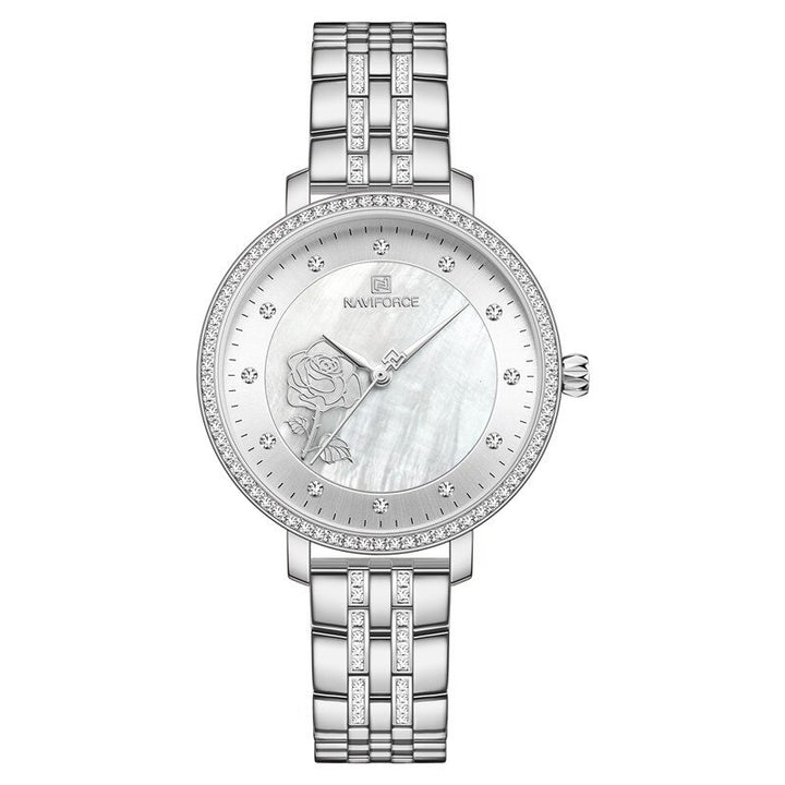 Blooming Rose Flower Dial with Rhinestone Scales Waterproof Quartz Watches