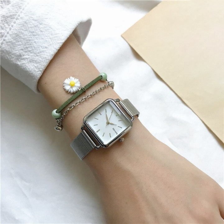 Minimalist Square Case with Stainless Steel Mesh Strap Quartz Watches