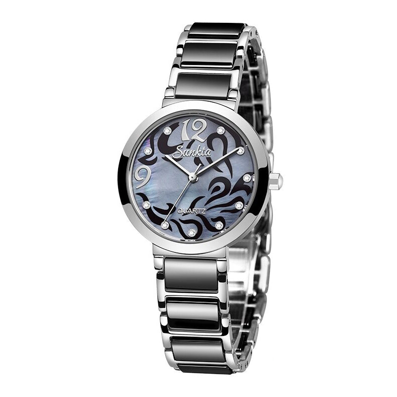 Stylish and Elegant Rhinestone Surface with Ceramic Steel Strap Quartz Watches