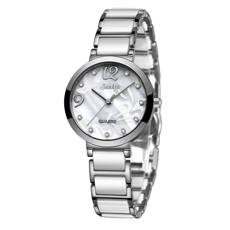 Stylish and Elegant Rhinestone Surface with Ceramic Steel Strap Quartz Watches