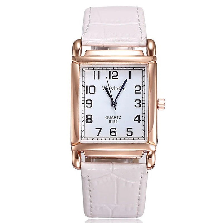 Sleek Square Case with Vegan Leather Strap Quartz Watches