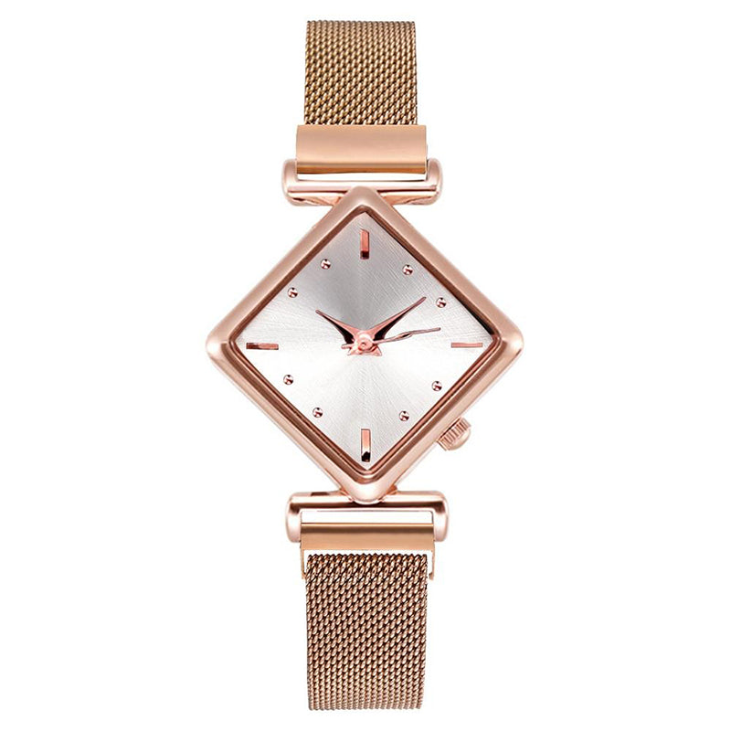 Unique Diamond-Shaped Dial with Magnetic Buckle Steel Mesh Strap Quartz Watches