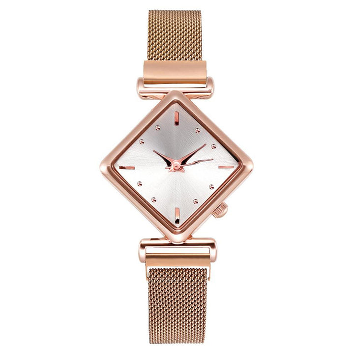Unique Diamond-Shaped Dial with Magnetic Buckle Steel Mesh Strap Quartz Watches