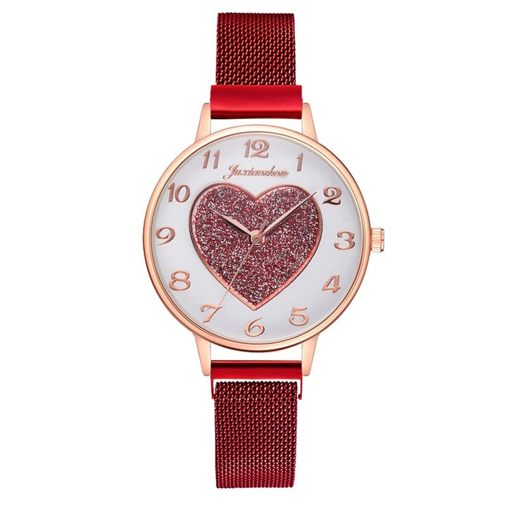 Charming Love Heart Dial Quartz Watches with Star Charm Bracelet
