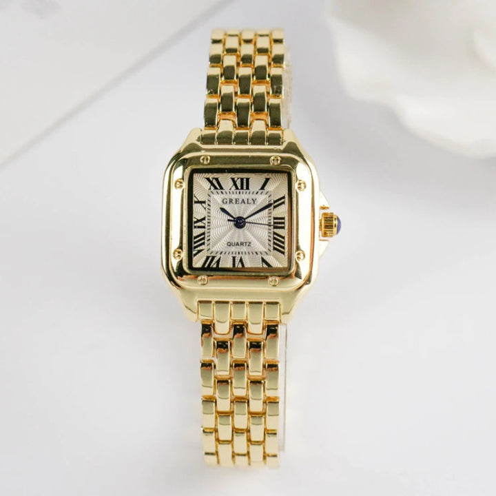 Rhinestone Accented Square Case Roman Numeral Dial Quartz Watches