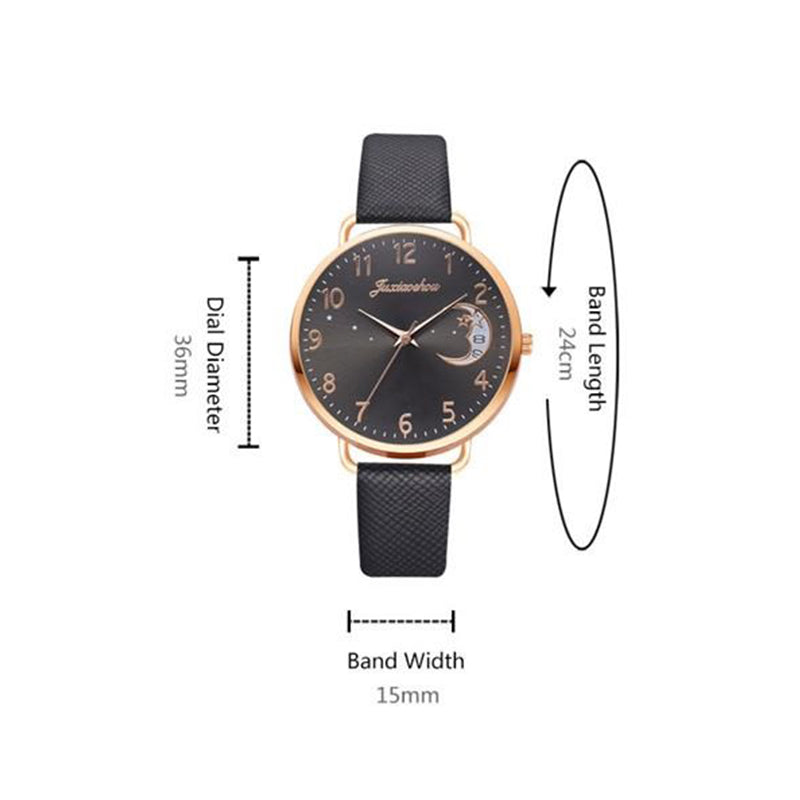 Enchanting Crescent Moon and Star Dial with Vegan Leather Strap Quartz Watches