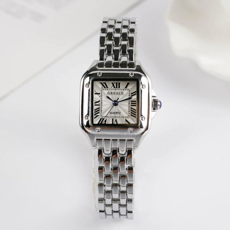 Rhinestone Accented Square Case Roman Numeral Dial Quartz Watches