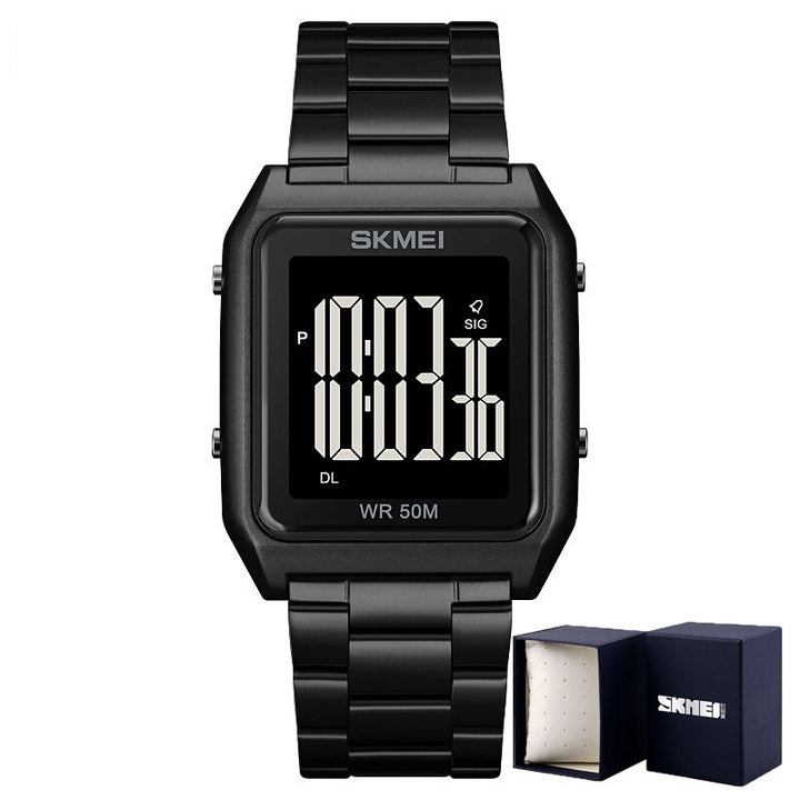 Luxury Digital Sports Watch with Stainless Steel Strap
