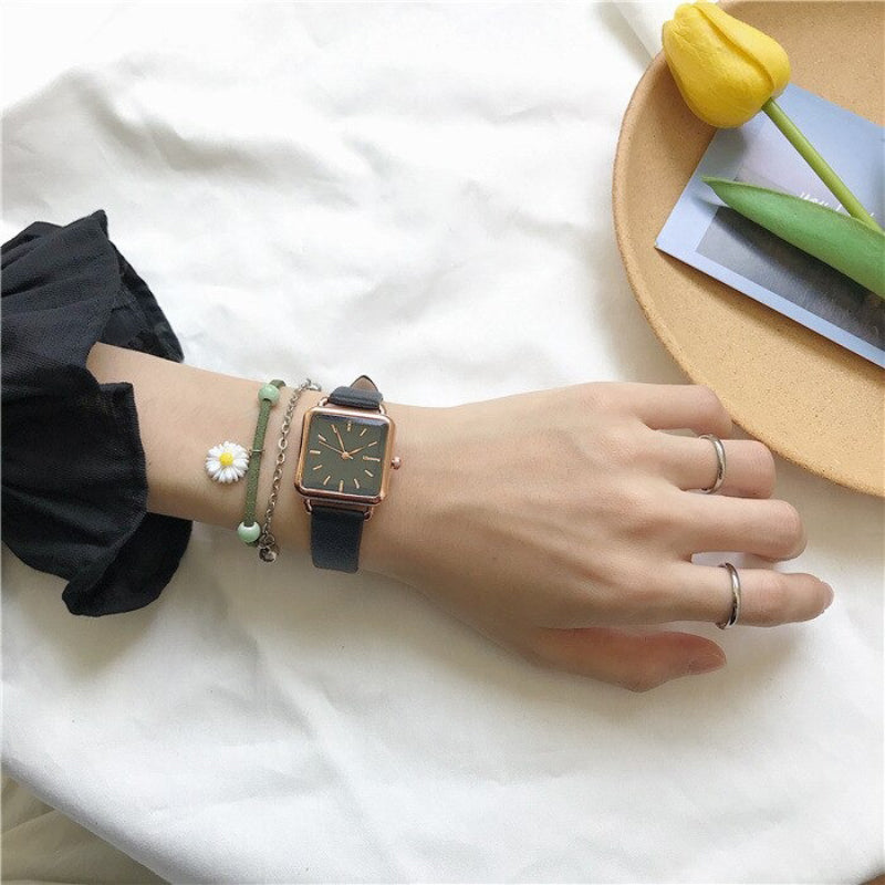 Sophisticated Square Case Numberless Dial with Vegan Leather Strap Quartz Watches