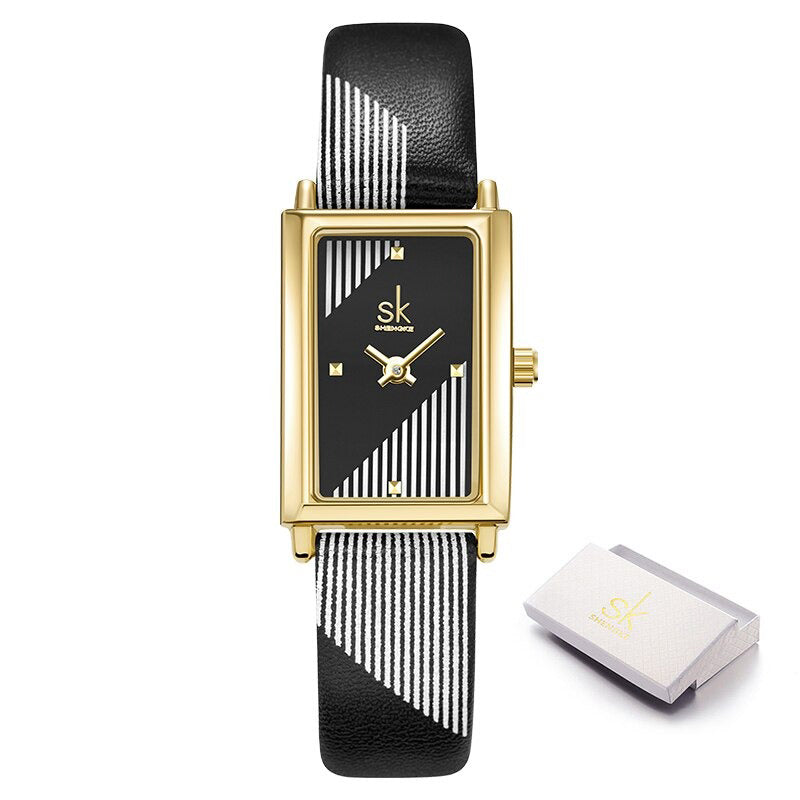 Classic Minimalist Trend Rectangle Case with Vegan Leather Strap Quartz Watches