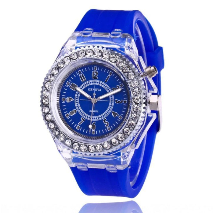 Luminous Rhinestone Adorned with LED Light Silicone Strap Quartz Watches