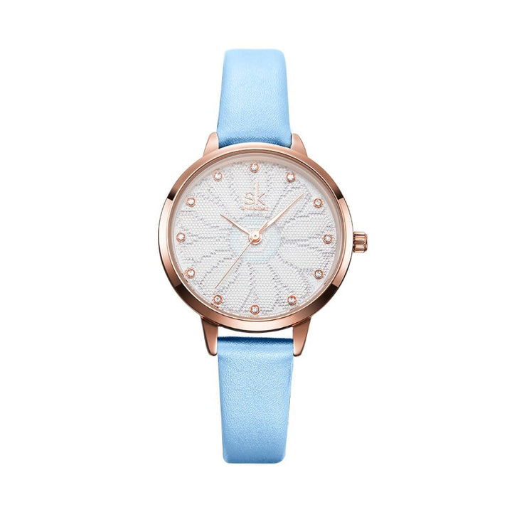 Chic Rhinestone Flower Dial with Vegan Leather Strap Quartz Watches