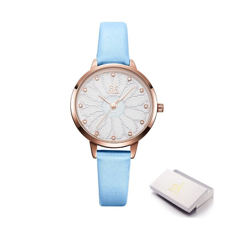 Chic Rhinestone Flower Dial with Vegan Leather Strap Quartz Watches