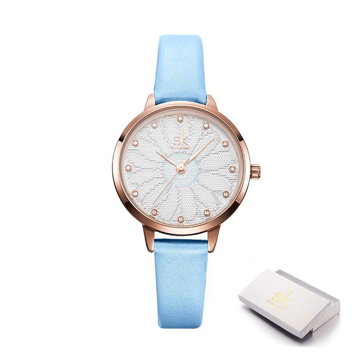 Chic Rhinestone Flower Dial with Vegan Leather Strap Quartz Watches