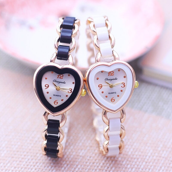 Romantic Love Heart Dial with Elegant Ceramic Strap Quartz Watches