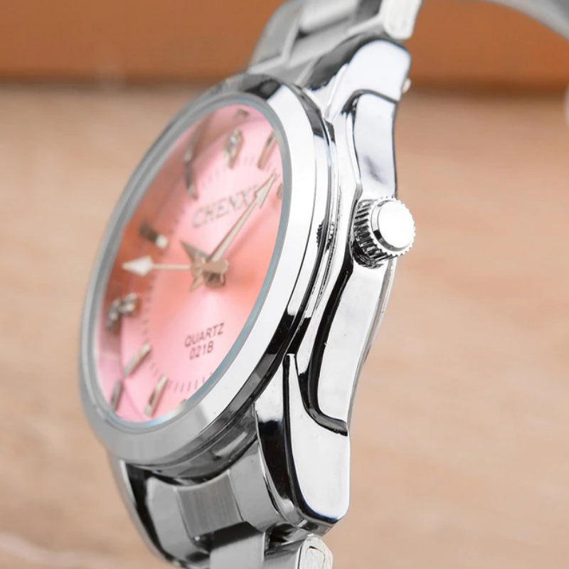 Stainless Steel Multi-color Rhinestone Dial Quartz Watches